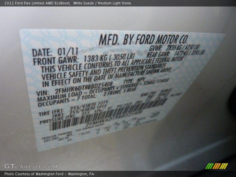 2011 Flex Limited AWD EcoBoost White Suede Color Code WS