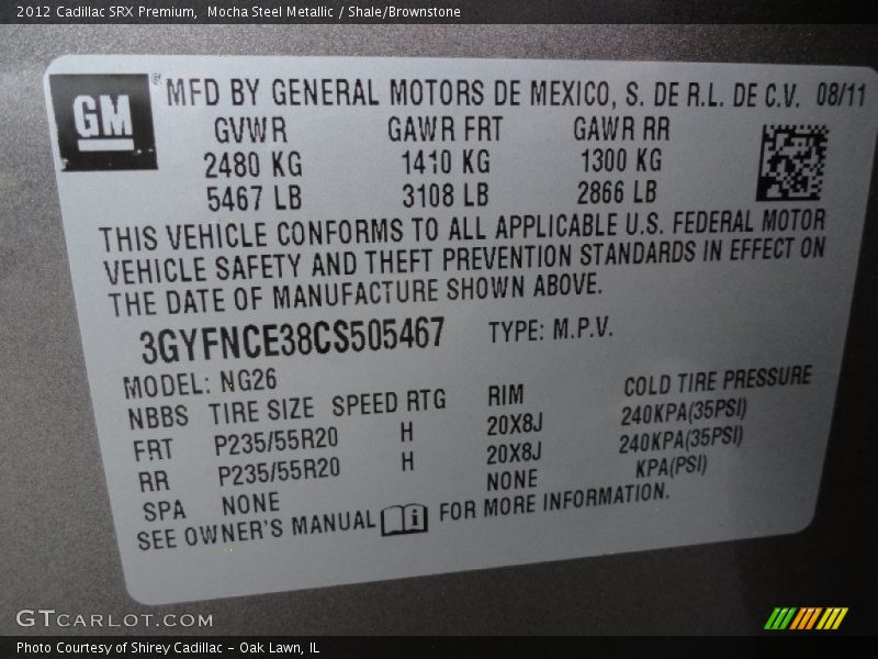 Mocha Steel Metallic / Shale/Brownstone 2012 Cadillac SRX Premium