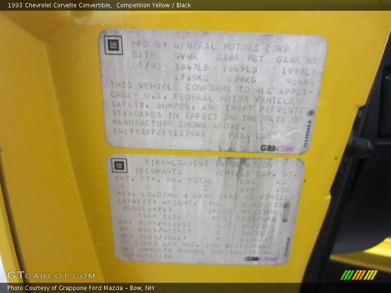 Competition Yellow / Black 1993 Chevrolet Corvette Convertible