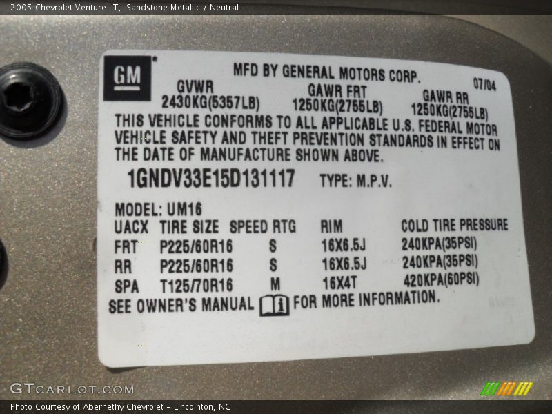 Sandstone Metallic / Neutral 2005 Chevrolet Venture LT