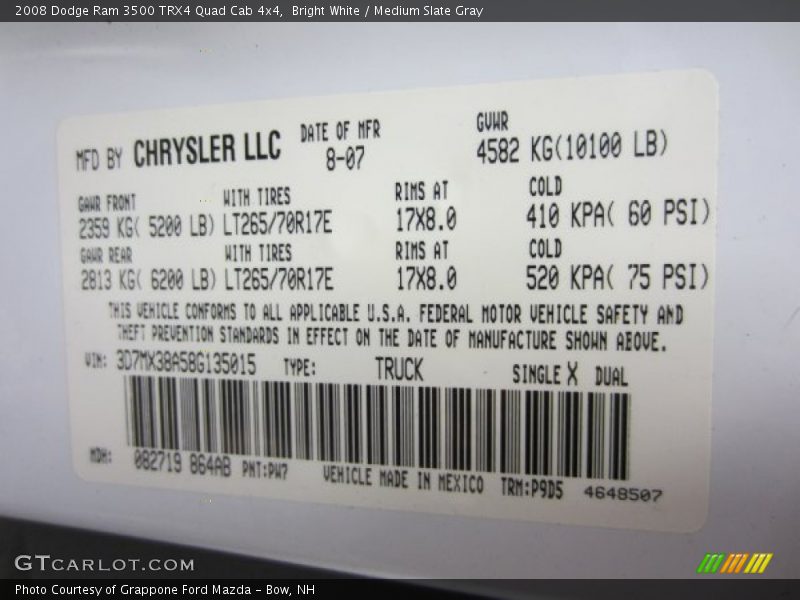 Bright White / Medium Slate Gray 2008 Dodge Ram 3500 TRX4 Quad Cab 4x4