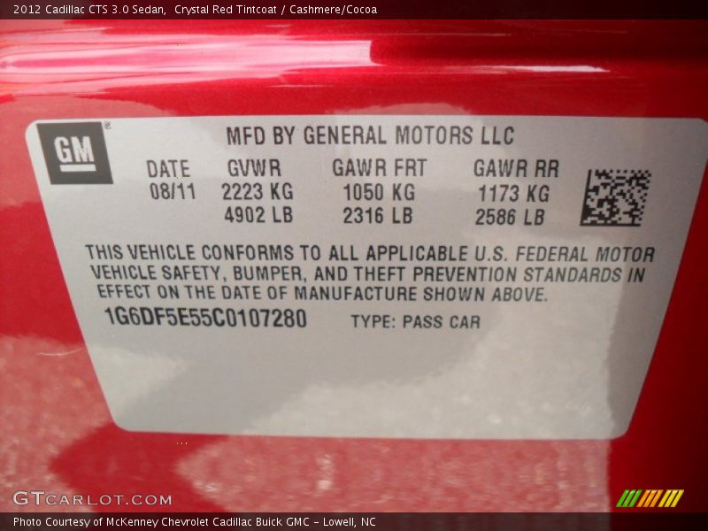 Crystal Red Tintcoat / Cashmere/Cocoa 2012 Cadillac CTS 3.0 Sedan