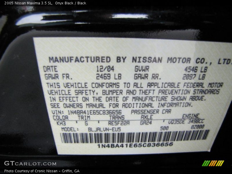 Onyx Black / Black 2005 Nissan Maxima 3.5 SL