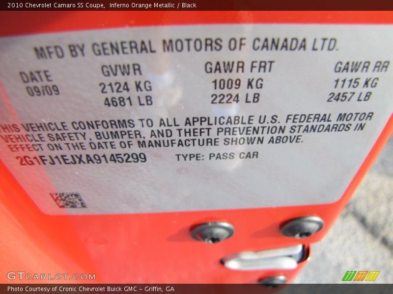 Inferno Orange Metallic / Black 2010 Chevrolet Camaro SS Coupe