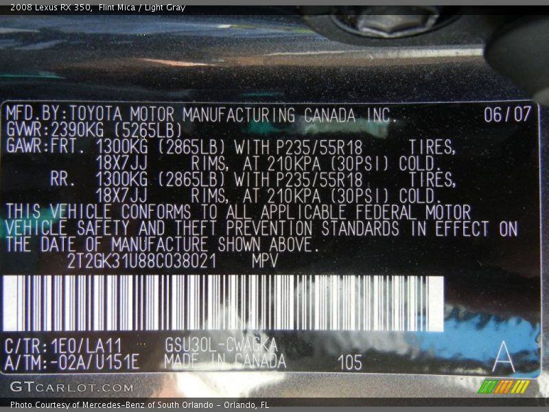 Flint Mica / Light Gray 2008 Lexus RX 350