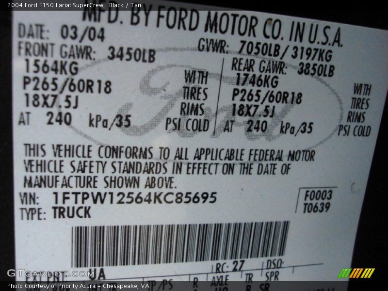 Black / Tan 2004 Ford F150 Lariat SuperCrew