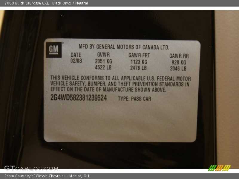 Black Onyx / Neutral 2008 Buick LaCrosse CXL