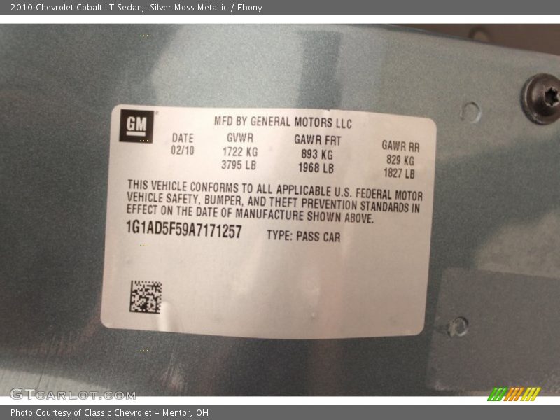Silver Moss Metallic / Ebony 2010 Chevrolet Cobalt LT Sedan
