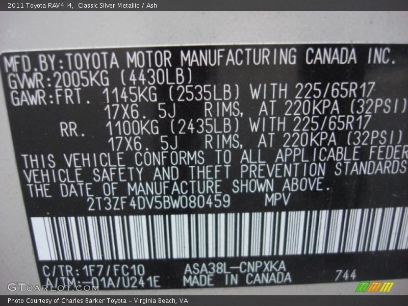 Classic Silver Metallic / Ash 2011 Toyota RAV4 I4
