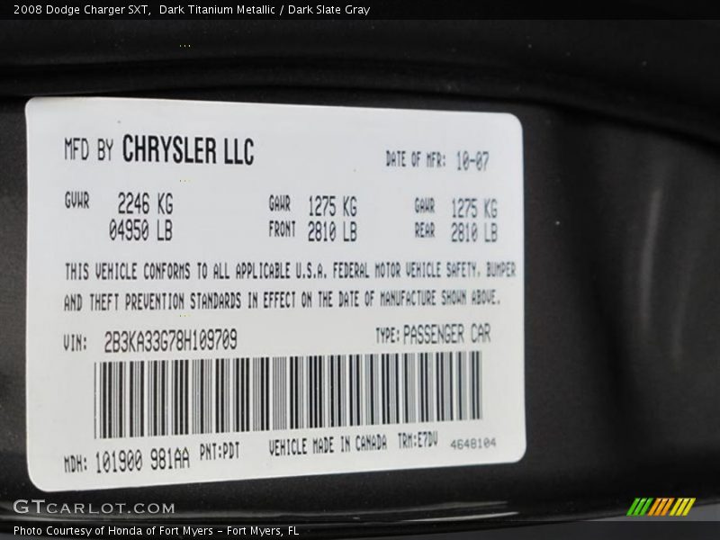Dark Titanium Metallic / Dark Slate Gray 2008 Dodge Charger SXT