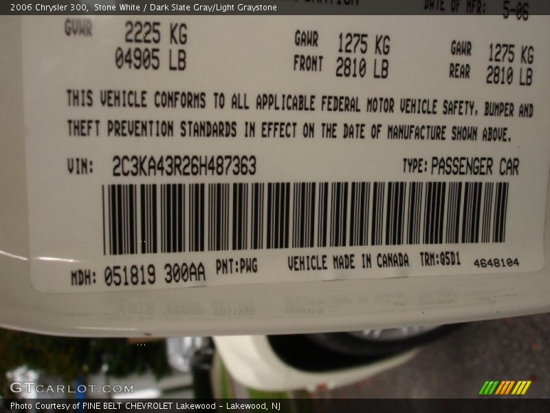 Stone White / Dark Slate Gray/Light Graystone 2006 Chrysler 300