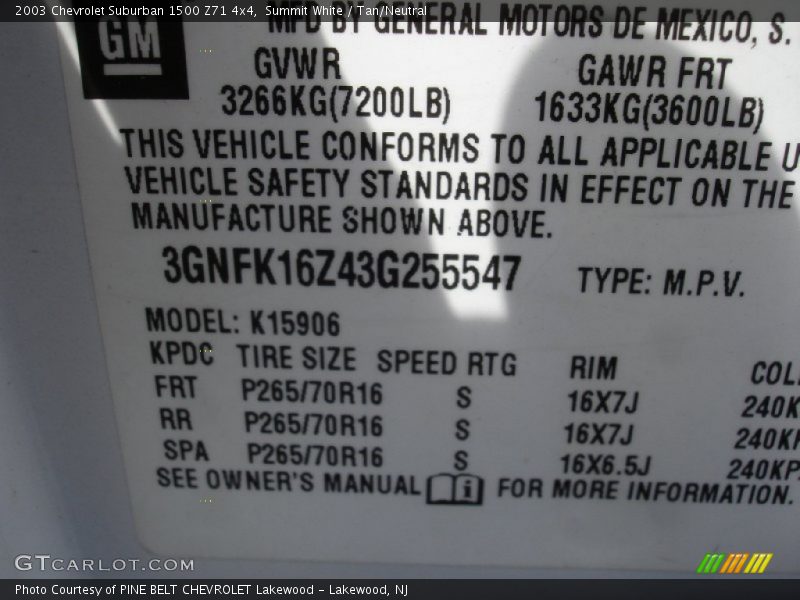 Summit White / Tan/Neutral 2003 Chevrolet Suburban 1500 Z71 4x4