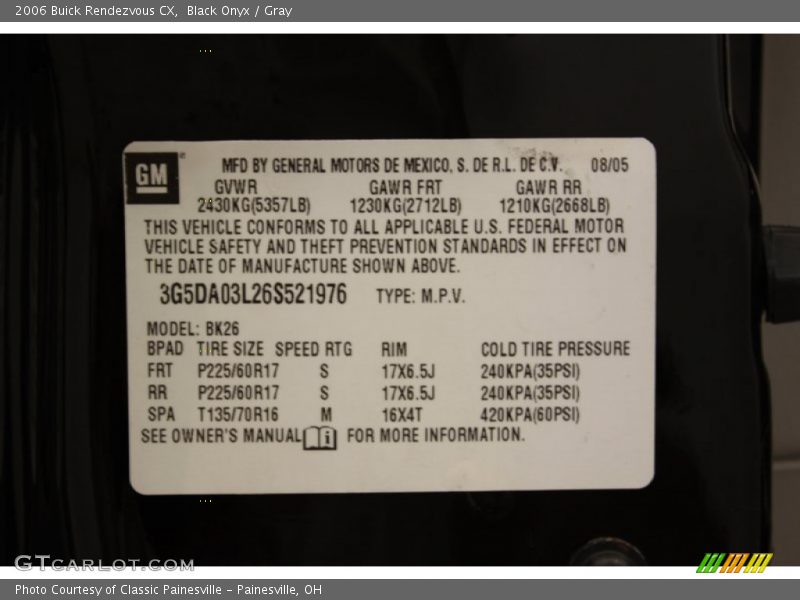 Black Onyx / Gray 2006 Buick Rendezvous CX