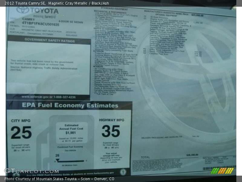 Magnetic Gray Metallic / Black/Ash 2012 Toyota Camry SE