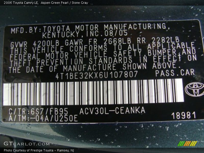 Aspen Green Pearl / Stone Gray 2006 Toyota Camry LE