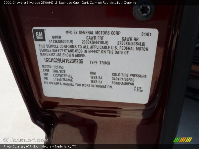 Dark Carmine Red Metallic / Graphite 2001 Chevrolet Silverado 2500HD LS Extended Cab