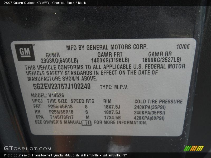 Charcoal Black / Black 2007 Saturn Outlook XR AWD