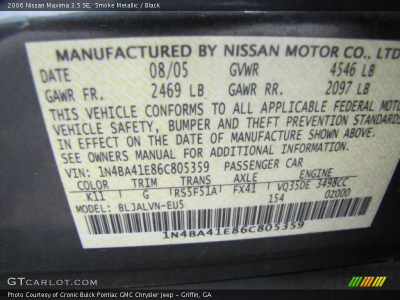 Smoke Metallic / Black 2006 Nissan Maxima 3.5 SE