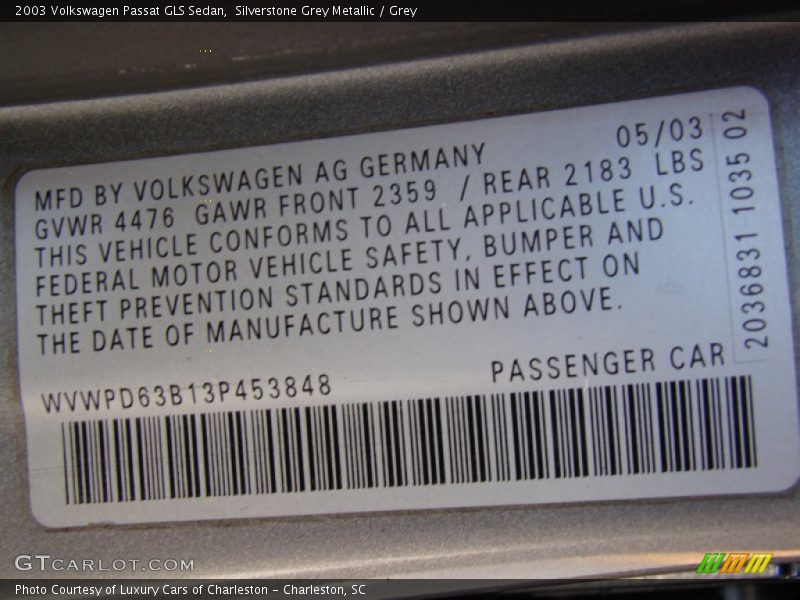 Silverstone Grey Metallic / Grey 2003 Volkswagen Passat GLS Sedan