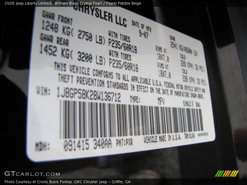 Brilliant Black Crystal Pearl / Pastel Pebble Beige 2008 Jeep Liberty Limited