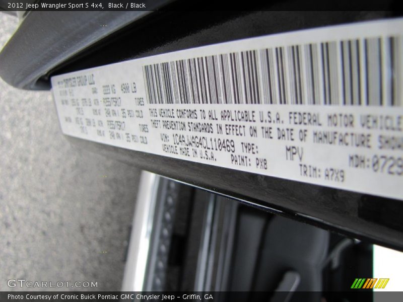 2012 Wrangler Sport S 4x4 Black Color Code PX8