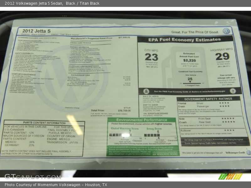 Black / Titan Black 2012 Volkswagen Jetta S Sedan