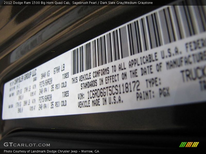 Sagebrush Pearl / Dark Slate Gray/Medium Graystone 2012 Dodge Ram 1500 Big Horn Quad Cab