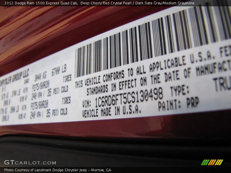 Deep Cherry Red Crystal Pearl / Dark Slate Gray/Medium Graystone 2012 Dodge Ram 1500 Express Quad Cab