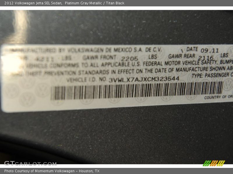 Platinum Gray Metallic / Titan Black 2012 Volkswagen Jetta SEL Sedan