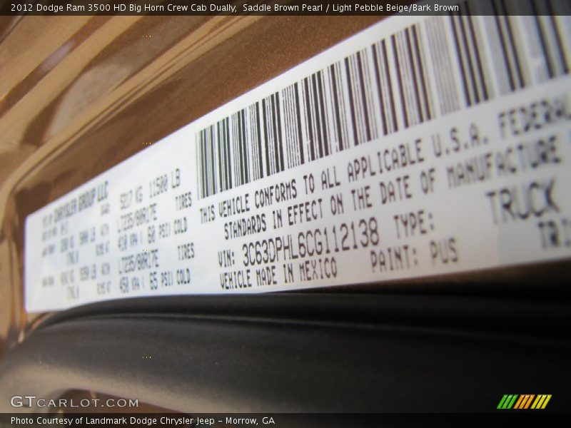 2012 Ram 3500 HD Big Horn Crew Cab Dually Saddle Brown Pearl Color Code PUS