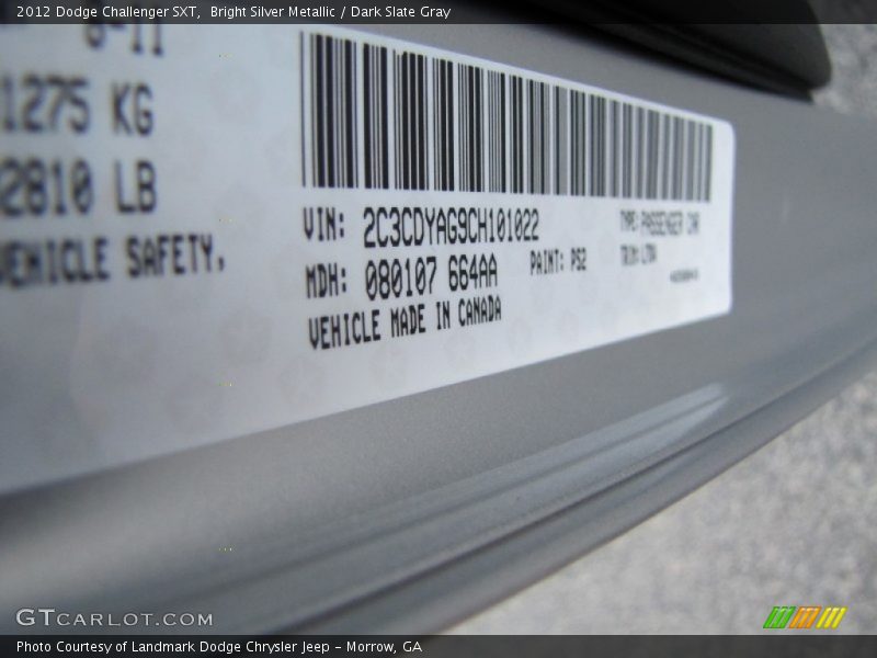 Bright Silver Metallic / Dark Slate Gray 2012 Dodge Challenger SXT