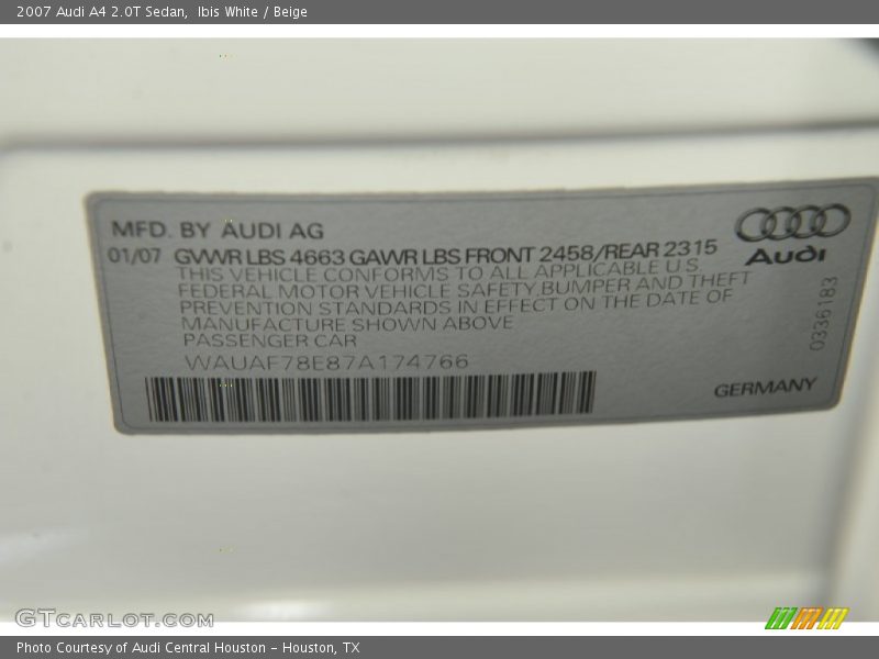 Ibis White / Beige 2007 Audi A4 2.0T Sedan