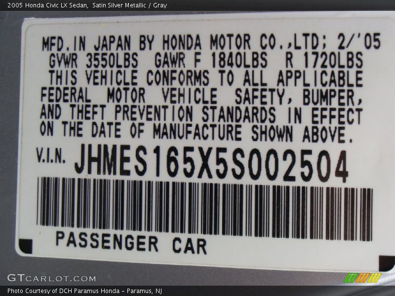 Satin Silver Metallic / Gray 2005 Honda Civic LX Sedan