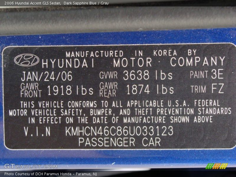 Dark Sapphire Blue / Gray 2006 Hyundai Accent GLS Sedan