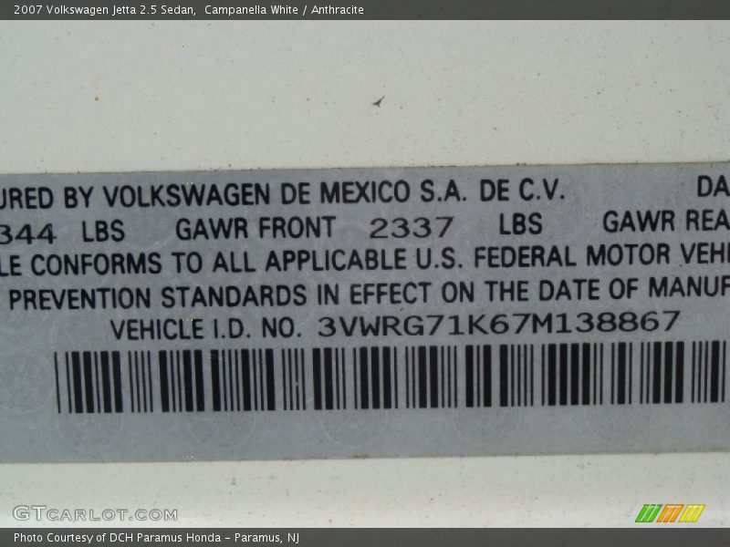 Campanella White / Anthracite 2007 Volkswagen Jetta 2.5 Sedan