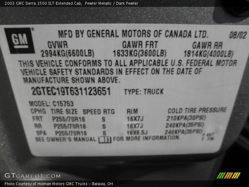 Pewter Metallic / Dark Pewter 2003 GMC Sierra 1500 SLT Extended Cab