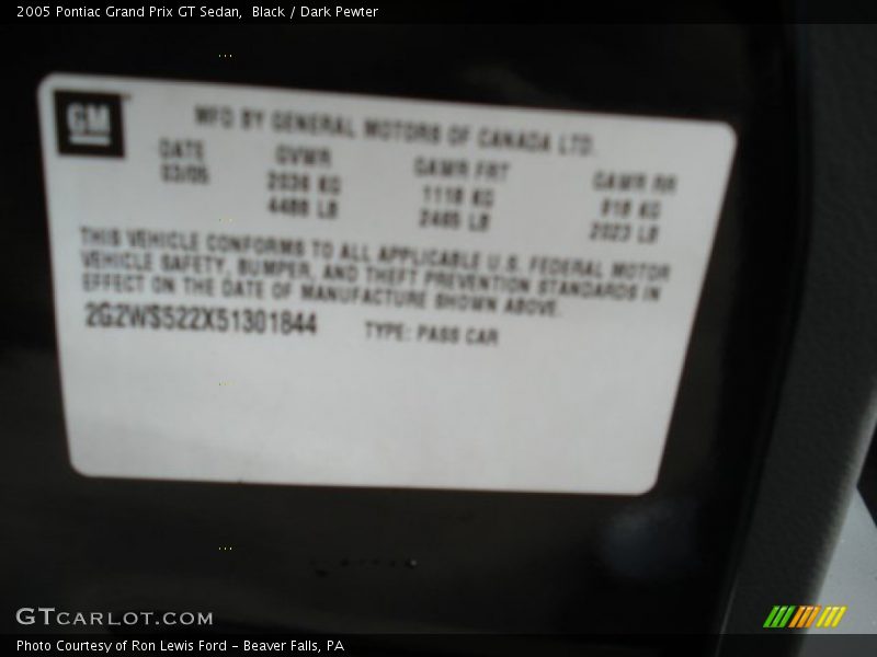 Black / Dark Pewter 2005 Pontiac Grand Prix GT Sedan