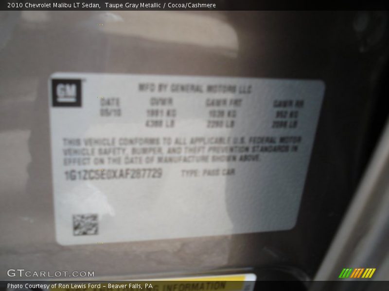 Taupe Gray Metallic / Cocoa/Cashmere 2010 Chevrolet Malibu LT Sedan