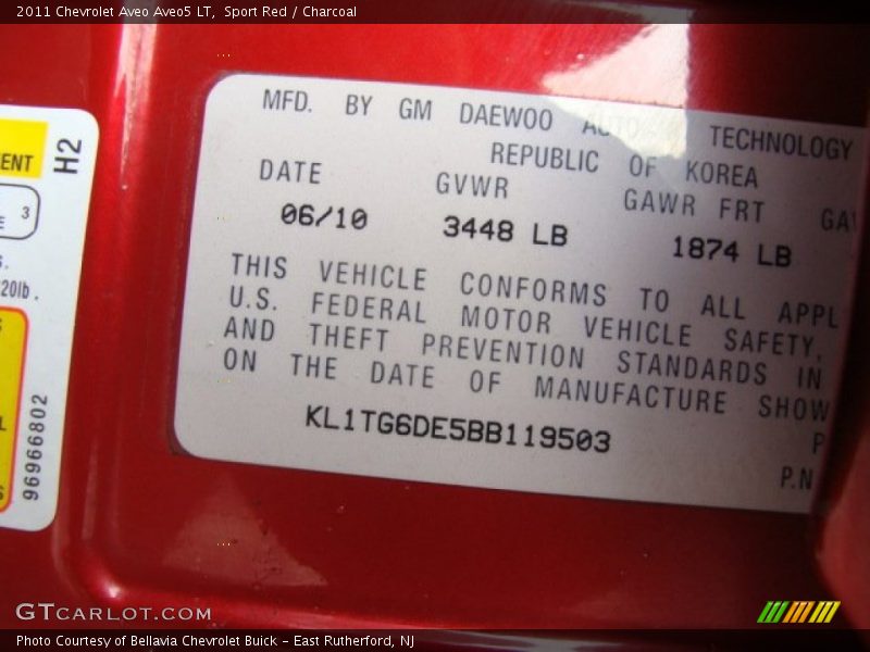 Sport Red / Charcoal 2011 Chevrolet Aveo Aveo5 LT