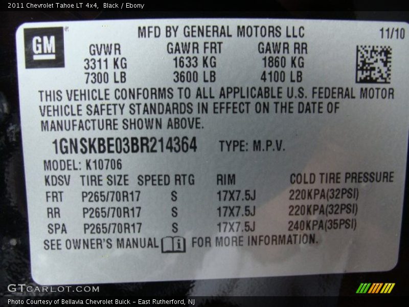 Black / Ebony 2011 Chevrolet Tahoe LT 4x4