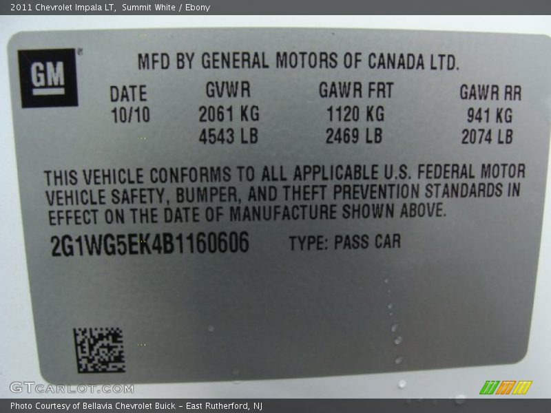 Summit White / Ebony 2011 Chevrolet Impala LT