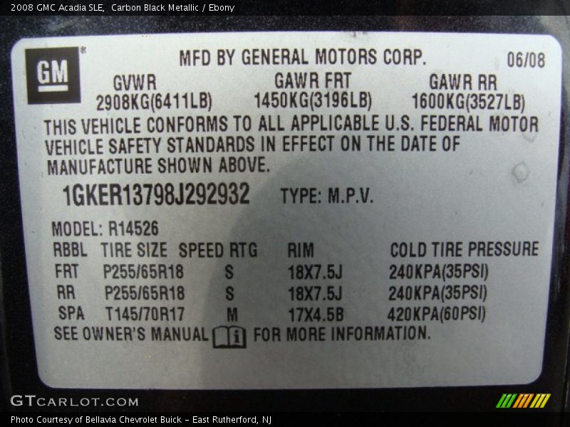Carbon Black Metallic / Ebony 2008 GMC Acadia SLE