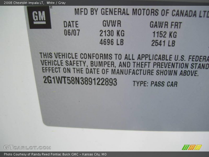 White / Gray 2008 Chevrolet Impala LT