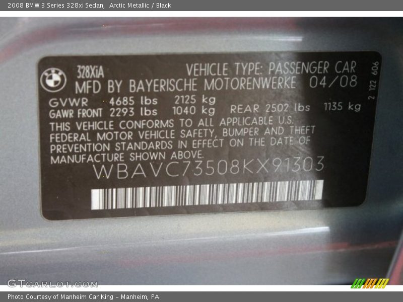 Arctic Metallic / Black 2008 BMW 3 Series 328xi Sedan