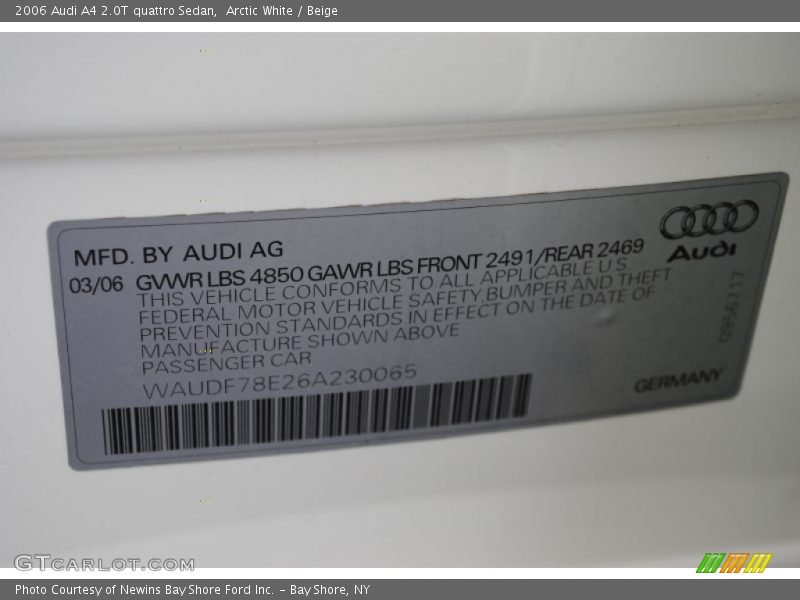 Arctic White / Beige 2006 Audi A4 2.0T quattro Sedan