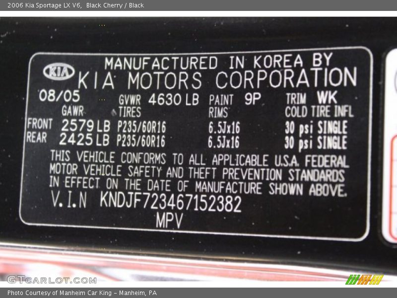 Black Cherry / Black 2006 Kia Sportage LX V6