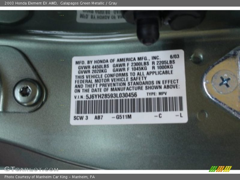 Galapagos Green Metallic / Gray 2003 Honda Element EX AWD