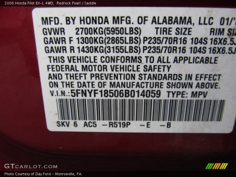Redrock Pearl / Saddle 2006 Honda Pilot EX-L 4WD