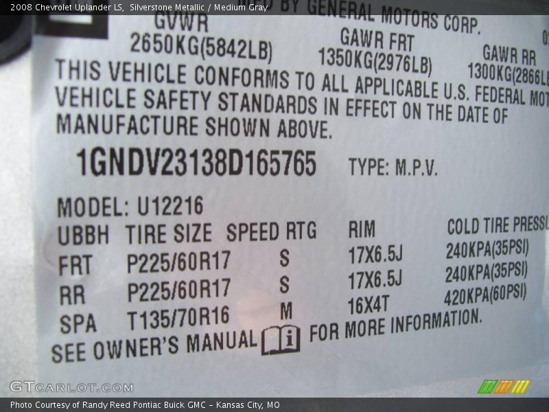 Silverstone Metallic / Medium Gray 2008 Chevrolet Uplander LS