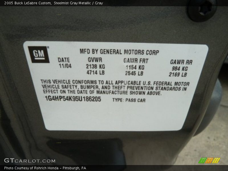 Info Tag of 2005 LeSabre Custom